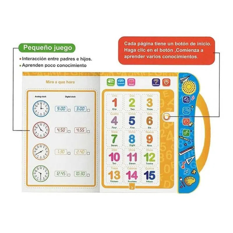 LIBRO INTERACTIVO TÁCTIL CON SONIDO ESPAÑOL / INGLES 2023